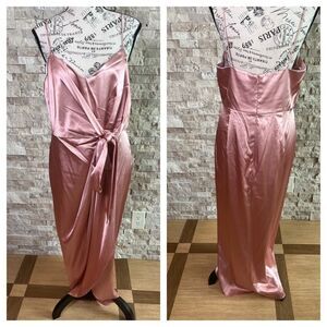 AFTER SIX 6828 Desert Rose Stretch Charmeuse Draped Midi Dress Size 12R NWT